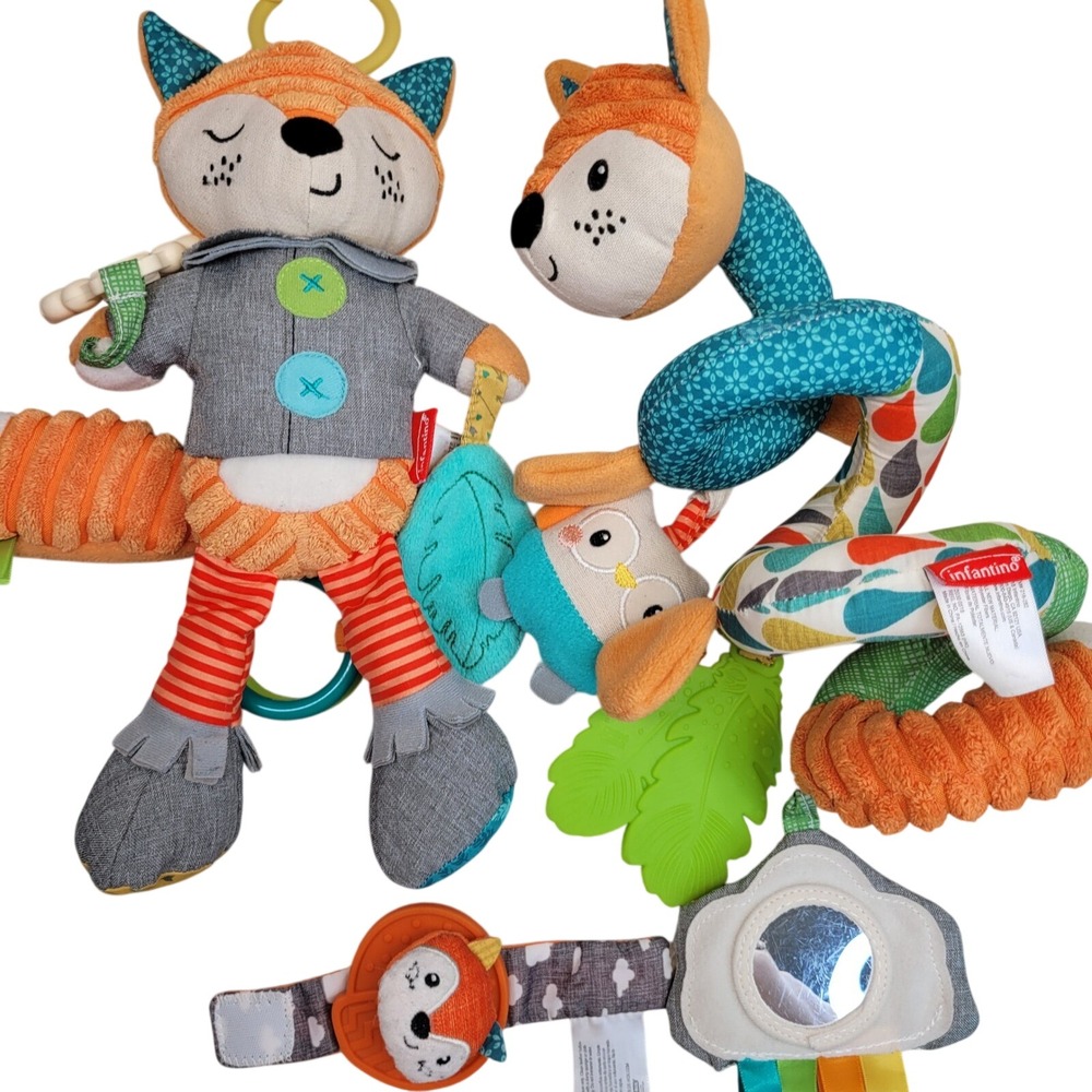 Lot of 3 Infantino Spiral Activity Toy Fox Owl Stroller Crib Car Seat Clip On